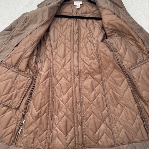 Loft Ann Taylor Quilted Trench Coat Women Medium Tan Gold Belted Button Outdoor - Picture 10 of 10